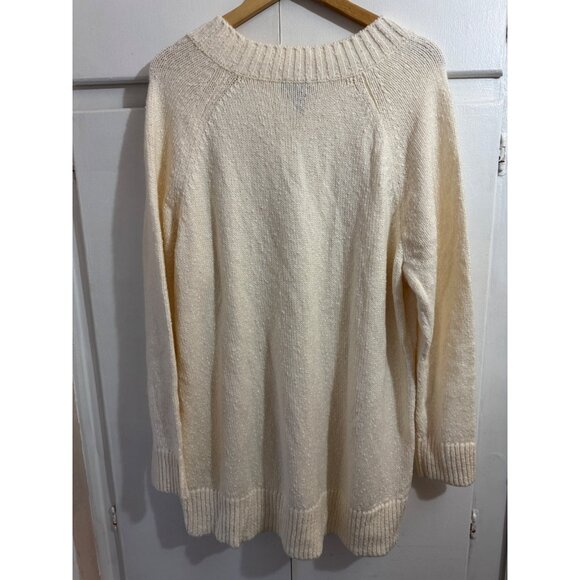 New! D&Co Naturals Cable Knit Mock Neck Sweater with Hi-Lo Hem Cream 1X - Picture 2 of 10